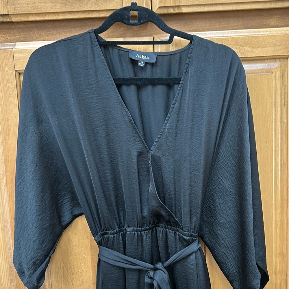 Black Satin Kimono Style Dress